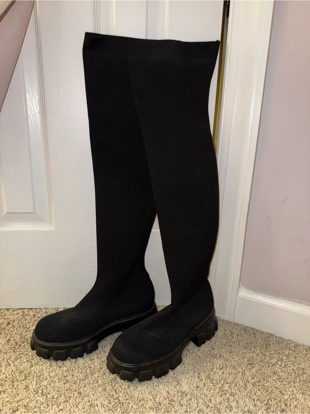 ASOS Black Over-the-Knee Sock Boots with Lug Sole